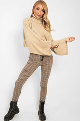 Brown Check Belted Tapered Trousers - Kierra