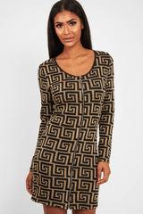 Beige Black Repeat Pattern Knit Dress - Lauralie