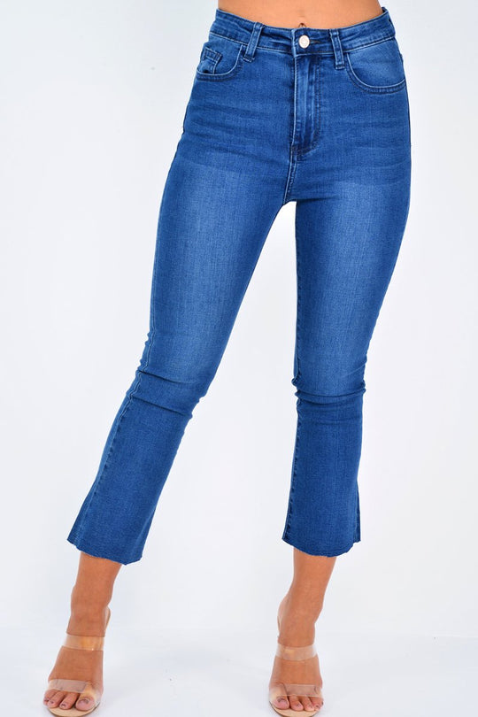 Mid Wash Denim Kick Flare Crop Jeans - Carleigh