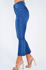 Mid Wash Denim Kick Flare Crop Jeans - Carleigh