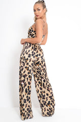 Brown Leopard Halter Plunge Jumpsuit - Gwyn