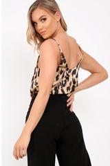 Brown Leopard Print Satin Cami Strap Top - Aalyah