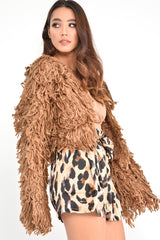 Camel Crop Shaggy Jacket - Idelle