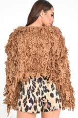 Camel Crop Shaggy Jacket - Idelle