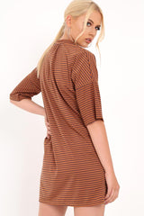 Brown And Blue Stripe T-Shirt Dress - Addaly