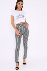 Black And White Striped Straight Leg Trousers - Bryanny