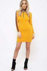 Mustard bodycon dress with stripe detail - Bryonna
