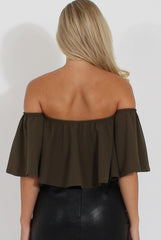 Khaki Bardot Crop Top - Bryony