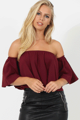 Burgundy Bardot Crop Top - Bryony
