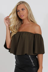 Khaki Bardot Crop Top - Bryony