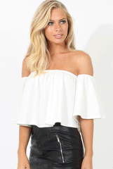 White Bardot Crop Top - Bryony