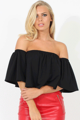 Black Bardot Crop Top - Bryony