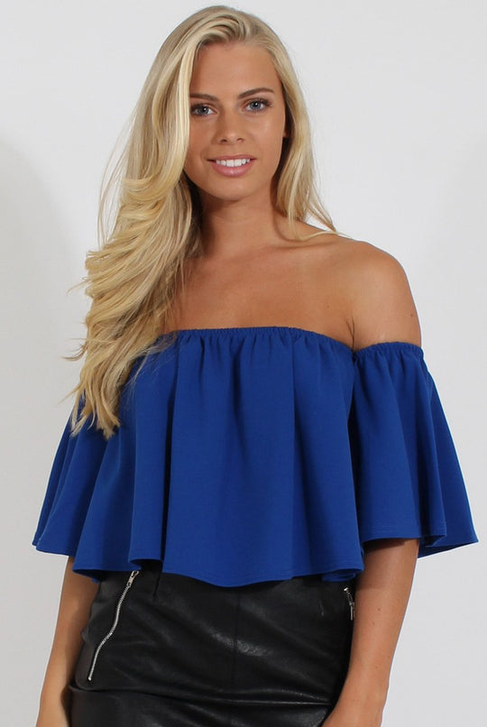 Blue Bardot Crop Top - Bryony
