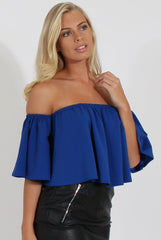 Blue Bardot Crop Top - Bryony