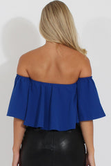 Blue Bardot Crop Top - Bryony