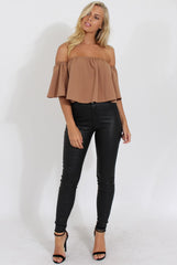Camel Bardot Crop Top - Bryony