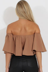 Camel Bardot Crop Top - Bryony