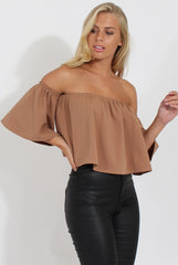 Camel Bardot Crop Top - Bryony