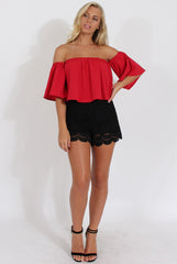 Red Bardot Crop Top - Bryony