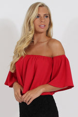 Red Bardot Crop Top - Bryony