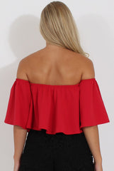 Red Bardot Crop Top - Bryony