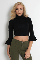 Iris Black Bell Sleeve Turtle Neck
