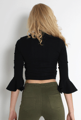 Iris Black Bell Sleeve Turtle Neck