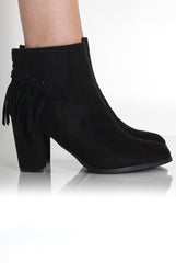 Brandy Black Suede Tassel Ankle Boots