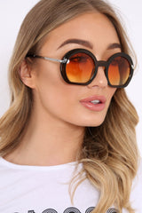 Brown Oval Oversized Thick Frame Sunglasses - Leya