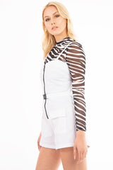 White Plunge Belted Waist Sleeveless Playsuit - Kerstyn