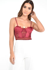 Wine Scalloped Lace Satin Bodysuit - Jeriah