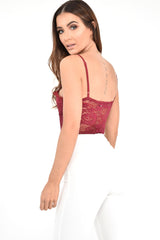 Wine Scalloped Lace Satin Bodysuit - Jeriah