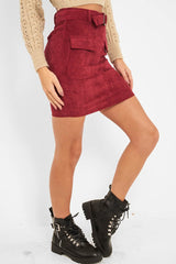 Burgundy Corduroy Belted Skirt - Alaysia