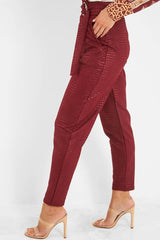 Wine Belted Croc Print Tapered Trousers - Aasia