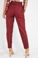 Wine Belted Croc Print Tapered Trousers - Aasia