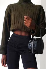 Khaki Knit High Neck Jumper - Jaelynn
