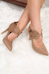 Khaki Faux Suede Frill Court Heels - Brynna