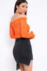 Orange Bardot Ruffle Hem Crochet Top - Byrdie