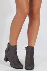Grey Suede Heeled Boots with Metal Detailing - Nia
