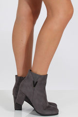Grey Suede Heeled Boots with Metal Detailing - Nia