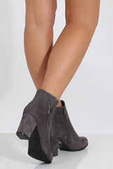 Grey Suede Heeled Boots with Metal Detailing - Nia