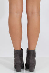 Grey Suede Heeled Boots with Metal Detailing - Nia
