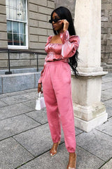 Rose Silver Metallic Square Neck Crop Top - Gabryelle