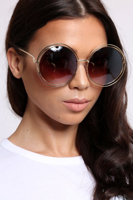 Gold Round Oversized Sunglasses - Cacey