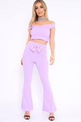 Lilac Bardot Crop Top and Flare Trousers Co-ord - Cacie