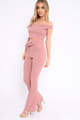 Rose Bardot Crop Top and Flare Trousers Co-ord - Cacie