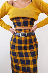 Mustard Check Bralet And Midi Skirt Co-ord - Caden
