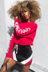 Black Red and White PU Mini Skirt - Cady