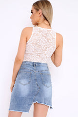 Blue Hi Lo Frayed Hem Skirt - Caggie