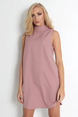 Caila Pink High Neck Shift Dress